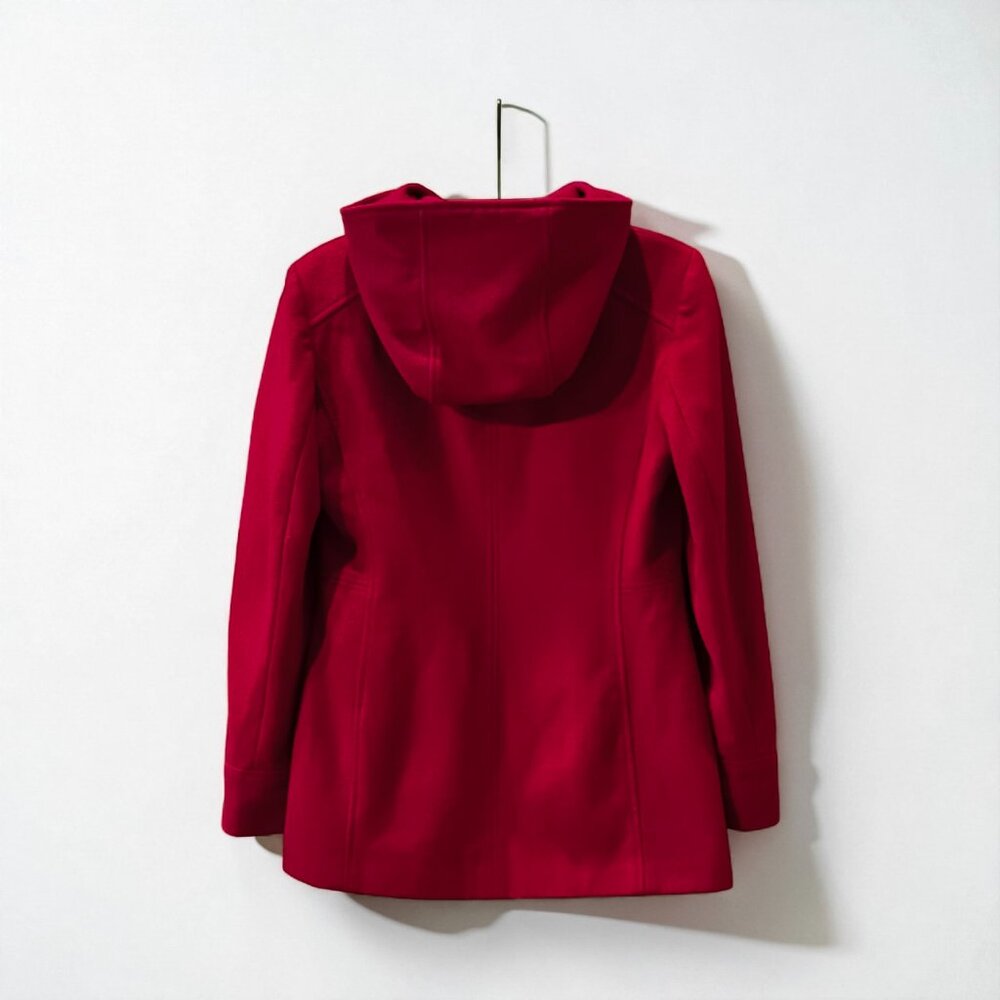 London Fog Wool Blend Pea Coat Red Hooded Zip Closure Women's Size Small - Picture 3 of 5